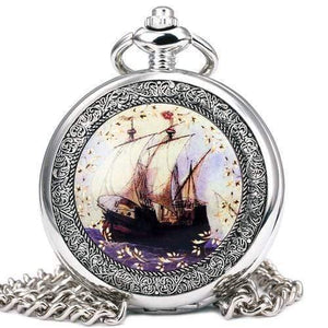Planet Gates SILVER F Pocket Watch Mechanical Skeleton Dial Ancient Sailing Boat Flowers Carved Lid Pendant Chain Gift
