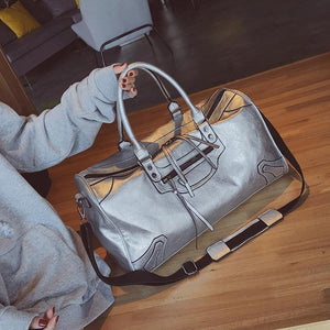 Planet Gates Silver Fashion PU Leather Travel Bag Men Women Large Capacity Handbags Large Shoulder Bags Male Big Duffel Bag Unisex Bolsa