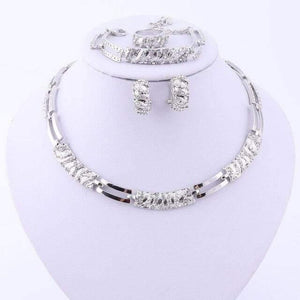 Planet Gates Silver Fashion Silver Plated Jewelry Sets Crystal African Beads Necklace Earrings Ring Bracelet Set For Women