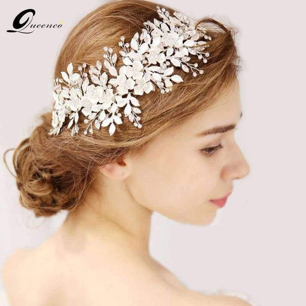 Planet Gates Silver Floral Bridal Headpiece Tiara Wedding Hair Accessories Hair Vine Handmade Headband Hair Jewelry For Bride