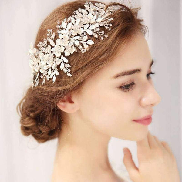 Planet Gates Silver Floral Bridal Headpiece Tiara Wedding Hair Accessories Hair Vine Handmade Headband Hair Jewelry For Bride