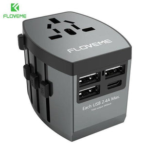 Planet Gates Silver FLOVEME 4 USB Charger Type C Universal Worldwide Adapter Charger For iPhone Xiaomi Redmi Note 7 Chargeur USB Wall Phone Chargers