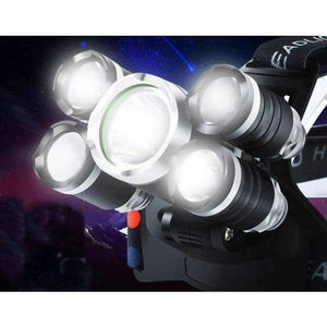 Planet Gates Silver FocusNoInduct HUSUYUHU SISI 5 LED Strong Head Light Aluminum Alloy Focusing Induction Headlight Waterproof Outdoor Fishing Light