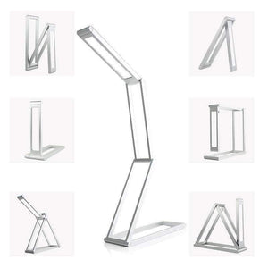 Planet Gates Silver Folding Book Light Rechargeable LED Desk Lamp Portable Dimmable Study Table Bed Reading Aluminum Alloy Touch Sensor Roll Over