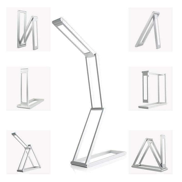 Planet Gates Silver Folding Book Light Rechargeable LED Desk Lamp Portable Dimmable Study Table Bed Reading Aluminum Alloy Touch Sensor Roll Over