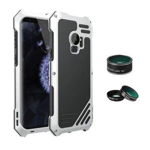 Planet Gates Silver / For Galaxy S9 S9 Plus Case Flip Cover Metal Iron Armor for Samsung Galaxy S9 / S9 Plus Case Phone 3 in 1 Camera Lens Luxury 360 Anti-knock