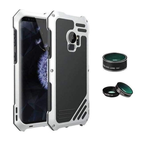 Planet Gates Silver / For Galaxy S9 S9 Plus Case Flip Cover Metal Iron Armor for Samsung Galaxy S9 / S9 Plus Case Phone 3 in 1 Camera Lens Luxury 360 Anti-knock