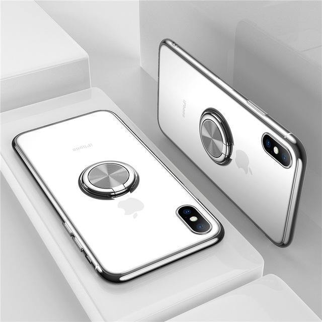 Planet Gates Silver / For iPhone X USLION Clear Case For iPhone 7 8 Plus XR XS Max X Hide Ring Stand Holder Transparent Phone Cases for iPhone 6 6s Plus Soft Cover