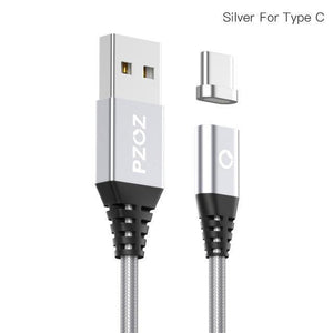 Planet Gates Silver For Type C / 2M PZOZ Magnetic Cable Micro usb Type C Fast Charging Adapter Phone Microusb Type-C Magnet Charger usb c For iphone Samsung xiaomi