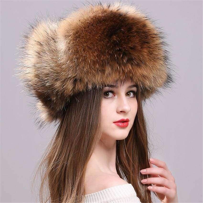 Planet Gates Silver Fox Fur Winter Women's Hats with Genuine Leather Tops Real Raccoon Fur Bomber Hat with Ear Flaps Winter Warm Russian Caps