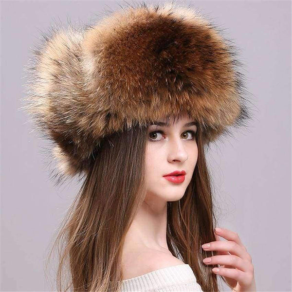 Planet Gates Silver Fox Fur Winter Women's Hats with Genuine Leather Tops Real Raccoon Fur Bomber Hat with Ear Flaps Winter Warm Russian Caps