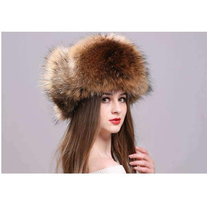 Planet Gates Silver Fox Fur Winter Women's Hats with Genuine Leather Tops Real Raccoon Fur Bomber Hat with Ear Flaps Winter Warm Russian Caps