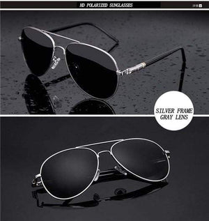 Planet Gates Silver Frame Grey Aviation Metal Frame Quality Oversized Spring Leg Alloy Men Sunglasses Polarized Brand Design Pilot Male Sun Glasses Driving