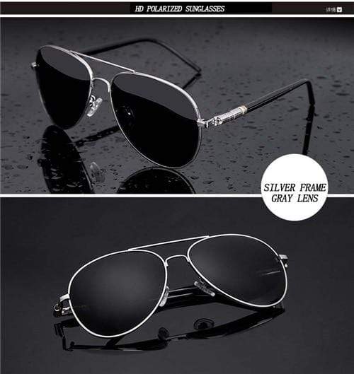 Planet Gates Silver Frame Grey Aviation Metal Frame Quality Oversized Spring Leg Alloy Men Sunglasses Polarized Brand Design Pilot Male Sun Glasses Driving