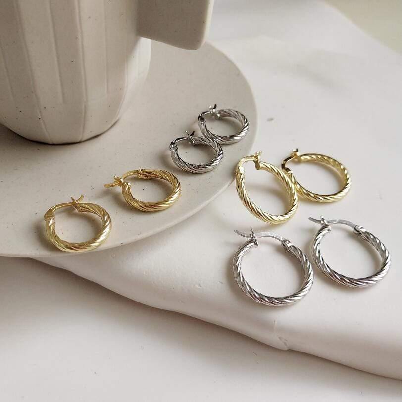 Planet Gates Silver Gold Twist Round Hoop Earrings For Women Genuine 925 Sterling Silver Circle Earrings for Women Couple Earring Ear