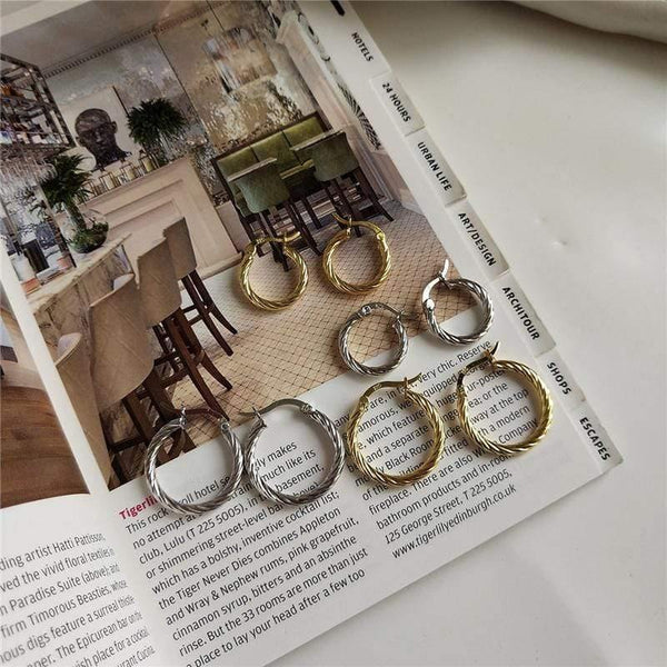 Planet Gates Silver Gold Twist Round Hoop Earrings For Women Genuine 925 Sterling Silver Circle Earrings for Women Couple Earring Ear