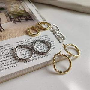 Planet Gates Silver Gold Twist Round Hoop Earrings For Women Genuine 925 Sterling Silver Circle Earrings for Women Couple Earring Ear