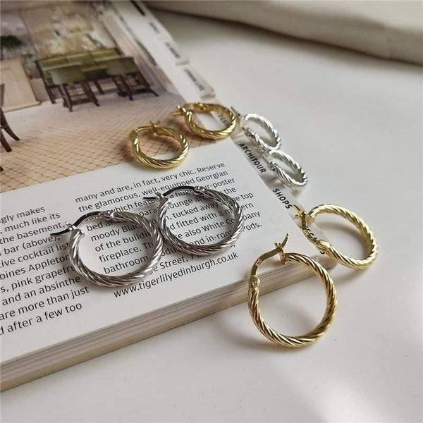 Planet Gates Silver Gold Twist Round Hoop Earrings For Women Genuine 925 Sterling Silver Circle Earrings for Women Couple Earring Ear