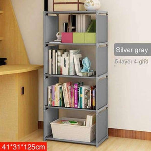 Planet Gates Silver Gray(5-layer) Simple Non-woven Home Interior Decoration single row Assembly Stainless Steel Bookshelf Standing fashion Books Storage Furniture