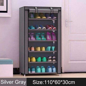 Planet Gates Silver Gray 7 layers 6 girds Closet Cabinets Non-woven Steel Pipe Shoes Shelf Folding Living Room furniture Shoes Organizers Space Saver