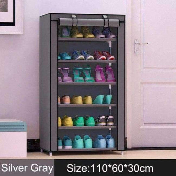 Planet Gates Silver Gray 7 layers 6 girds Closet Cabinets Non-woven Steel Pipe Shoes Shelf Folding Living Room furniture Shoes Organizers Space Saver