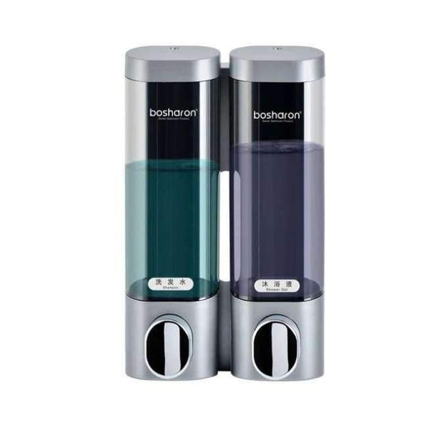 Planet Gates Silver Gray Double Liquid Soap Dispenser Wall Mounted 300ml Plastic Shampoo Shower Gel Dispensers Hand Sanitizer Home Kitchen Bathroom Accessories