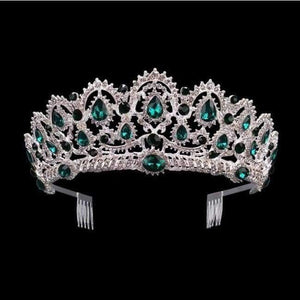 Planet Gates Sølvgrøn KMVEXO Europæiske Dråbegrønne Røde Krystaltiaraer Vintage Guld Rhinestone Pageant Kroner Med Kam Barok Bryllupshårtilbehør