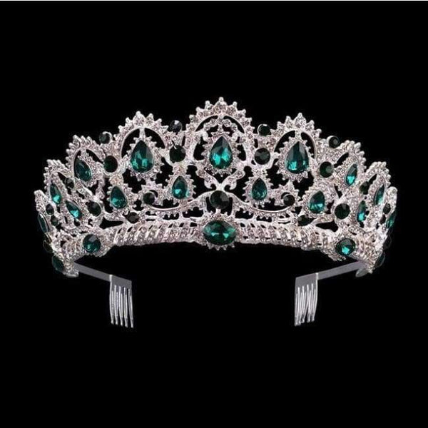 Planet Gates Sølvgrøn KMVEXO Europæiske Dråbegrønne Røde Krystaltiaraer Vintage Guld Rhinestone Pageant Kroner Med Kam Barok Bryllupshårtilbehør