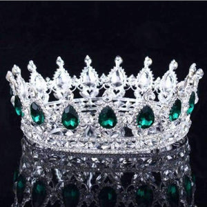 Planet Gates Silver Green Vintage Baroque Queen King Bride Tiara Crown For Women Headdress Prom Bridal Wedding Tiaras and Crowns Hair Jewelry Accessories