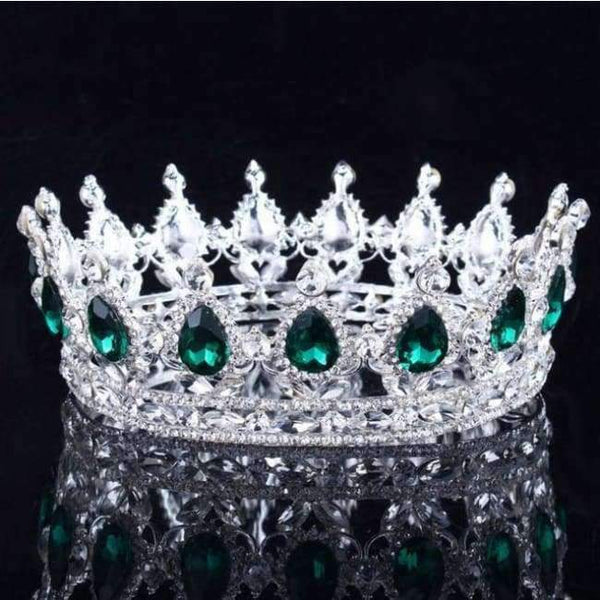 Planet Gates Silver Green Vintage Baroque Queen King Bride Tiara Crown For Women Headdress Prom Bridal Wedding Tiaras and Crowns Hair Jewelry Accessories