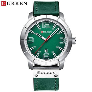 Planet Gates silver green watch Men's Quartz Wristwatches Male Clock Top Brand Luxury Reloj Hombres Leather Wrist Watches with Calendar