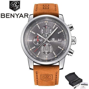 Planet Gates silver grey Men Watch Top Brand Luxury Male Leather Waterproof Chronograph Quartz Military Wrist Watch Men Clock saat