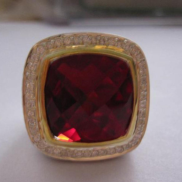 Planet Gates Silver Jewelry 15mm Garnet Diamond Ring Brand Gemstone Jewelry 925 Silver Women Fine Ring Christmas Gifts