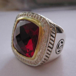 Planet Gates Silver Jewelry 15mm Garnet Diamond Ring Brand Gemstone Jewelry 925 Silver Women Fine Ring Christmas Gifts