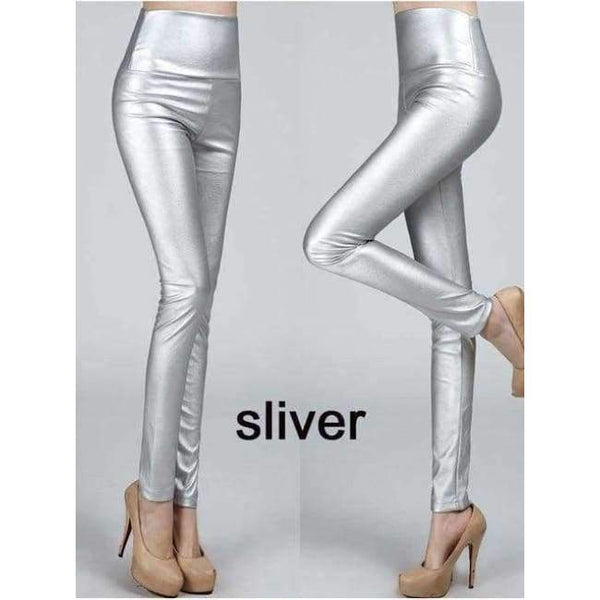 Planet Gates silver / L Autumn winter Women legging skinny PU leather pencil Leggings slim faux Leather Pants female fashion thick fleece trousers