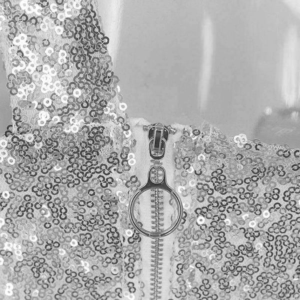 Planet Gates Silver / L One Shoulder Strapless Split Mini Beach Dress Sequin Swimwear Women Sexy Dresses Bodycon Elegant Party Dress 2018