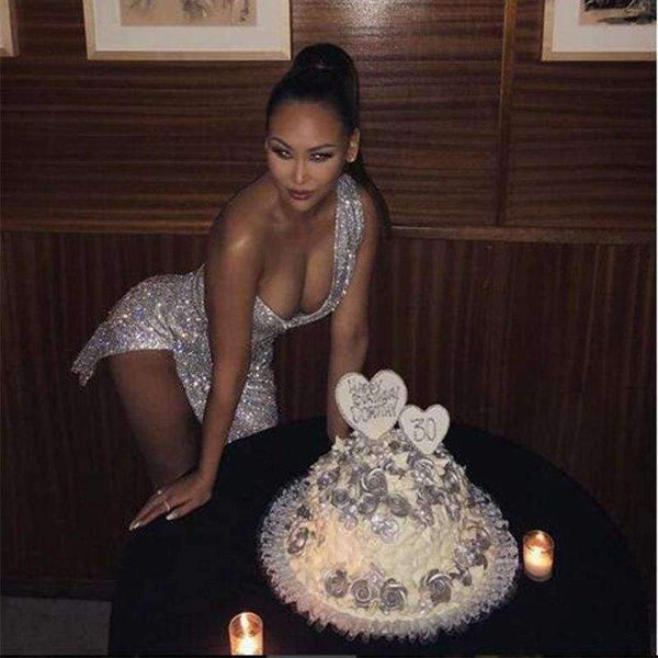 Planet Gates Silver / L One Shoulder Strapless Split Mini Beach Dress Sequin Swimwear Women Sexy Dresses Bodycon Elegant Party Dress 2018