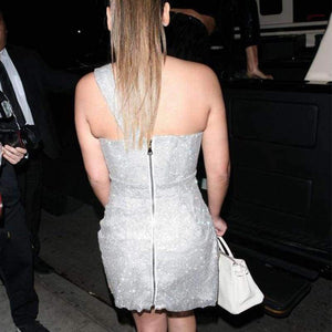 Planet Gates Silver / L One Shoulder Strapless Split Mini Beach Dress Sequin Swimwear Women Sexy Dresses Bodycon Elegant Party Dress 2018