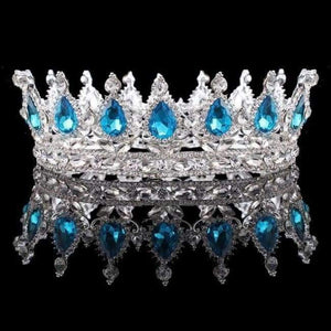 Planet Gates Silver Lake blue Vintage Baroque Queen King Bride Tiara Crown For Women Headdress Prom Bridal Wedding Tiaras and Crowns Hair Jewelry Accessories