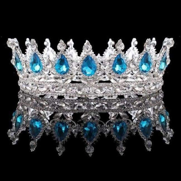 Planet Gates Silver Lake blue Vintage Baroque Queen King Bride Tiara Crown For Women Headdress Prom Bridal Wedding Tiaras and Crowns Hair Jewelry Accessories