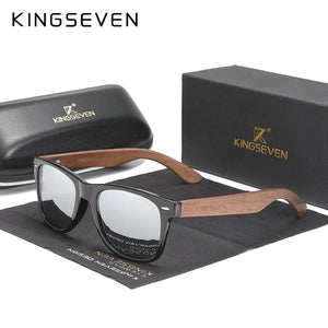 Planet Gates Silver Leather case / China / Original Polarized KINGSEVEN New Black Walnut Sunglasses Wood Polarized Sunglasses Men's Glasses Handmade UV400 Protection Eyewear Retro Wooden Box