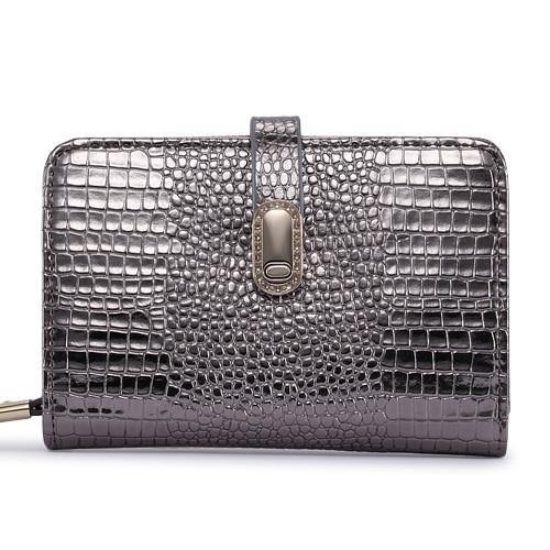Planet Gates Leather Women Wallets Crocodile Pattern Small Wallet Magnetic Buckle Cowhide Women Purse With Zipper Short