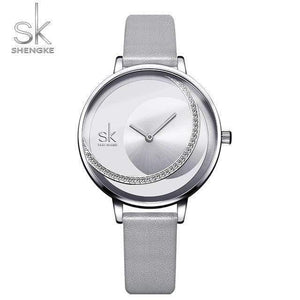 Planet Gates Silver Leather Women Watches Fashion Waterproof Rhinestone Lady Watch Elegant Unique  Casual Stainless Steel Creative