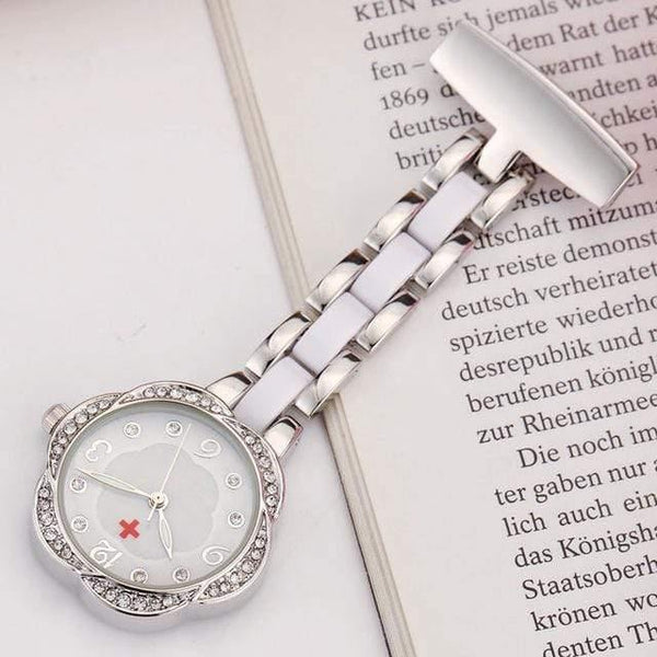 Planet Gates silver Medical Nurse Fob Watch For Doctors Gift Women Clip-on Stainless-Steel Pocket Watch Pendant Crystal Flower
