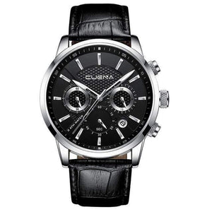 Planet Gates Silver Men's Watches Stopwatch Date Luminous Hands Genuine Leather 30M Waterproof Clock Man Quartz Watches Men Fashion Watch 2018