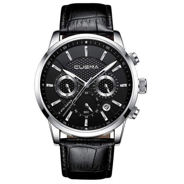 Planet Gates Silver Men's Watches Stopwatch Date Luminous Hands Genuine Leather 30M Waterproof Clock Man Quartz Watches Men Fashion Watch 2018