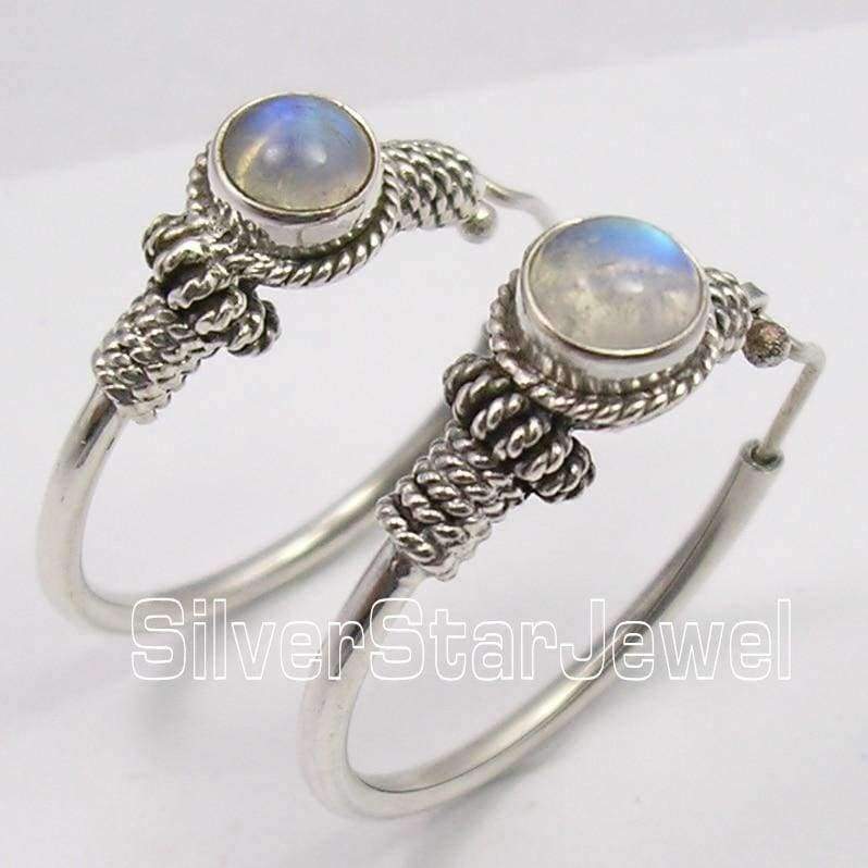 Planet Gates Silver MOONSTONE TRIBAL INDIA dangle Earrings 3.1CM