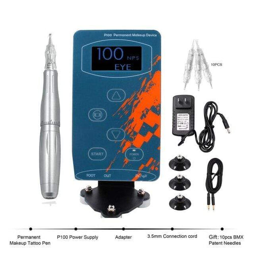 Planet Gates Silver pen Machine BMX Permanent Makeup Machine PMU Tattoo Machine Kits Professional Tattoo Pen For Eyebrow Eyeliner Lip Tattoo Set P100LW002