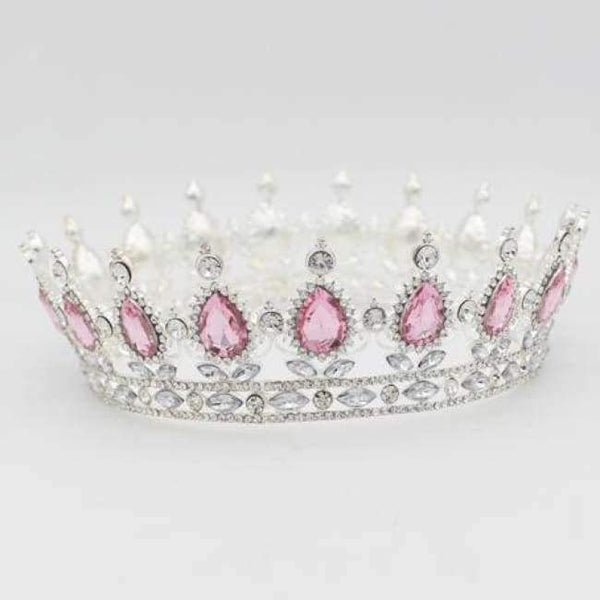 Planet Gates Silver pink Vintage Baroque Queen King Bride Tiara Crown For Women Headdress Prom Bridal Wedding Tiaras and Crowns Hair Jewelry Accessories