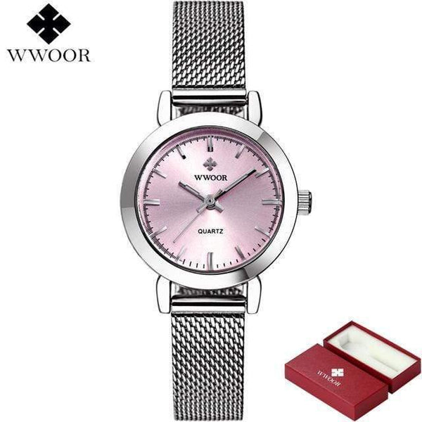 Planet Gates Silver pink Women Watches Quartz Rose Gold Dress Ladies Watch Brand Luxury Small Clock Stainless Steel Mesh Bracelet Wrist Watch Gifts